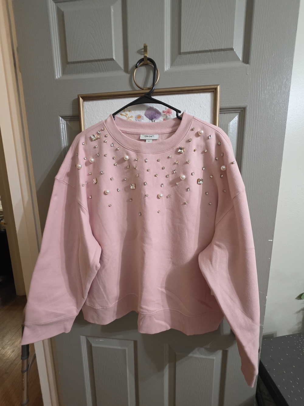 Women's On 34th Pink Embellished Crewneck Sweatshirt NWT